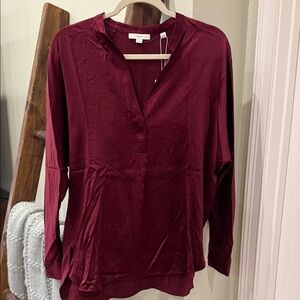 NWT Silk Vince Burgundy Long Sleeve Blouse
